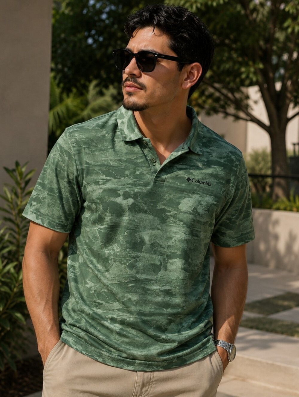 Columbia Men's Size L Short Sleeve Omni-Wick Polo Shirt Canteen Beachwood